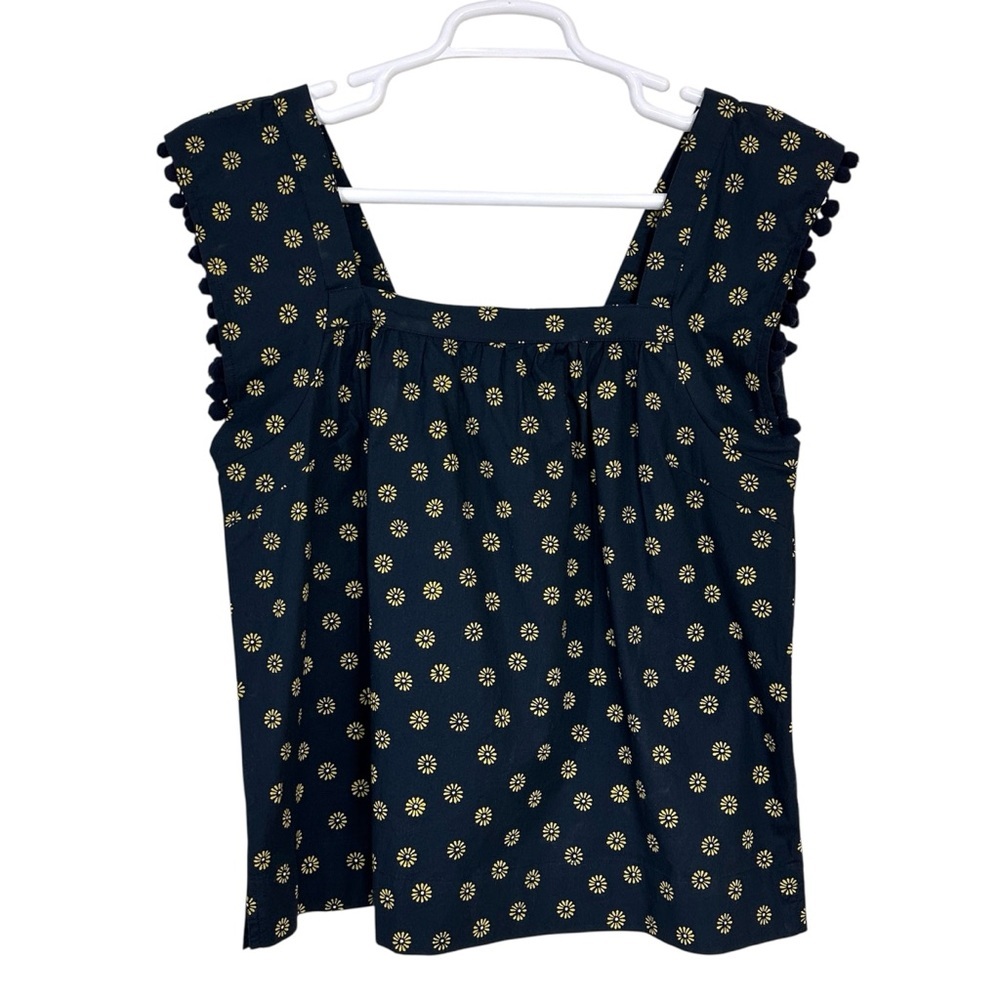 J.Crew Printed Square-Neck Top In Cotton Poplin With Pom Poms - Picture 2 of 9